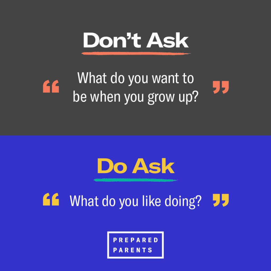 Don't ask What do you want to be when you grow up? Ask instead, What do you like doing? 